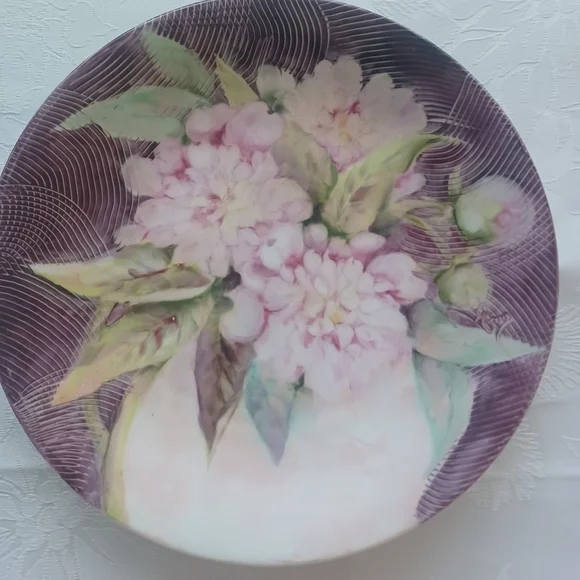 LIMOGES FRANCE 10"VINTAGE HAND PAINTED PLATE PEONIES - Picture 12 of 14